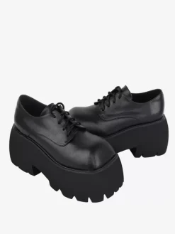 Gothic Lolita Footwear Black Lace up Square Toe PU Leather Lolita Shoes