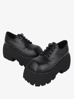 Gothic Lolita Footwear Black Lace up Square Toe PU Leather Lolita Shoes