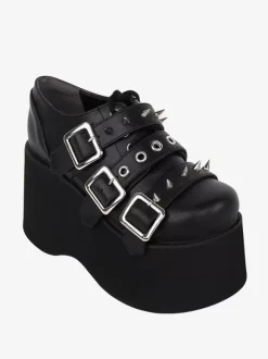 Gothic Lolita Footwear Black Metallic Grommets Round Toe PU Leather Lolita Shoes