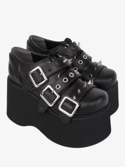 Gothic Lolita Footwear Black Metallic Grommets Round Toe PU Leather Lolita Shoes