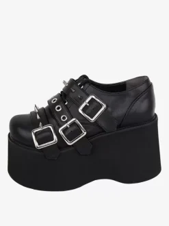 Gothic Lolita Footwear Black Metallic Grommets Round Toe PU Leather Lolita Shoes