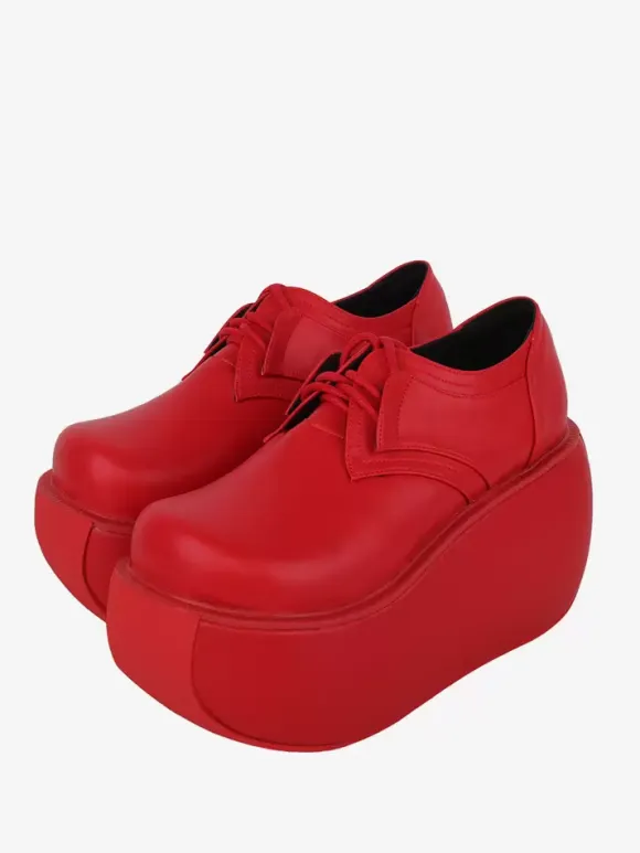Gothic Lolita Footwear Ture Red Metallic Lace up Round Toe PU Leather Lolita Pumps