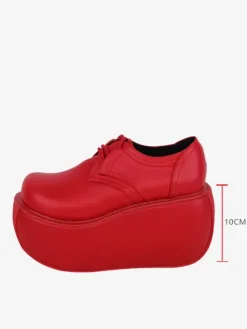 Gothic Lolita Footwear Ture Red Metallic Lace up Round Toe PU Leather Lolita Pumps