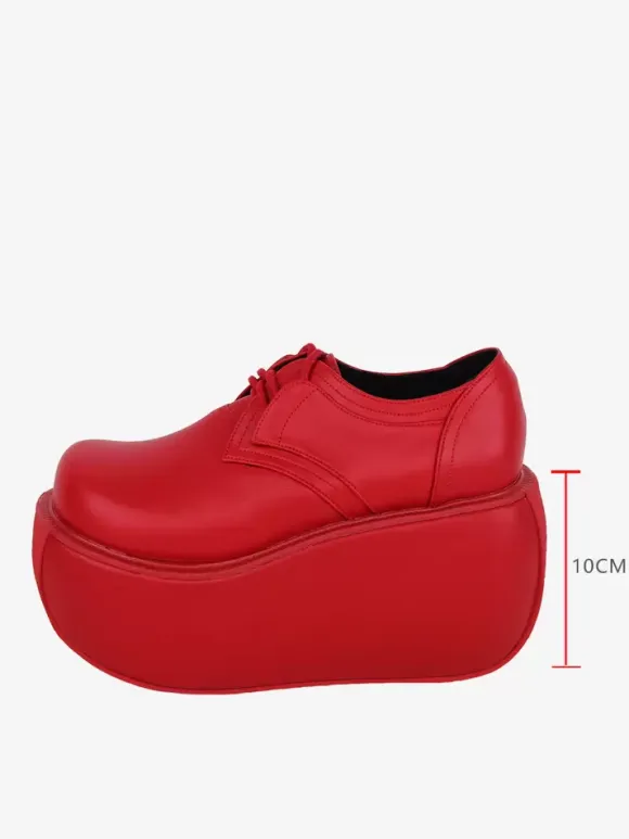 Gothic Lolita Footwear Ture Red Metallic Lace up Round Toe PU Leather Lolita Pumps