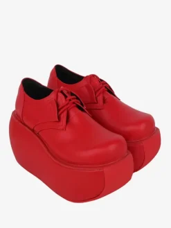 Gothic Lolita Footwear Ture Red Metallic Lace up Round Toe PU Leather Lolita Pumps