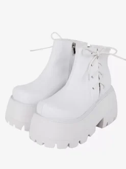 Gothic Lolita Footwear White PU Leather Wedge Heel Lolita Shoes