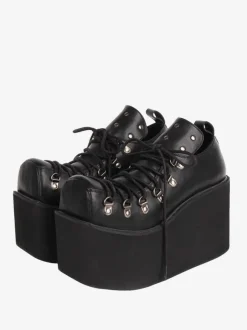 Gothic Lolita Footwear White Grommets PU Leather Wedge Heel Lolita Pumps