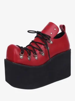 Gothic Lolita Footwear White Grommets PU Leather Wedge Heel Lolita Pumps