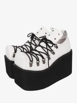 Gothic Lolita Footwear White Grommets PU Leather Wedge Heel Lolita Pumps