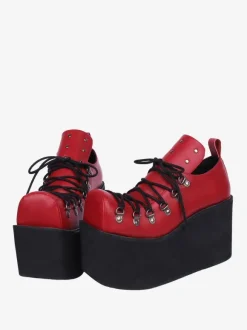Gothic Lolita Footwear White Grommets PU Leather Wedge Heel Lolita Pumps