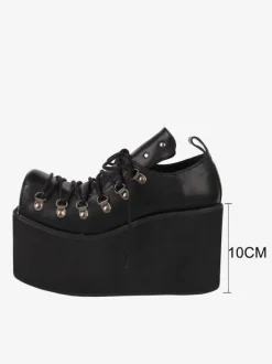 Gothic Lolita Footwear White Grommets PU Leather Wedge Heel Lolita Pumps