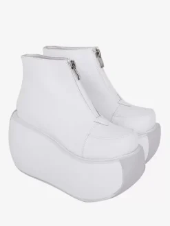 Gothic Lolita Footwear White Metal Details Metallic PU Leather Wedge Heel Lolita Pumps