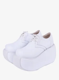 Gothic Lolita Footwear White PU Leather Wedge Heel Lolita Pumps