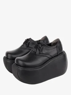Gothic Lolita Footwear White PU Leather Wedge Heel Lolita Pumps