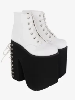 Gothic Lolita Footwear White Metallic Grommets Round Toe PU Leather Lolita Shoes