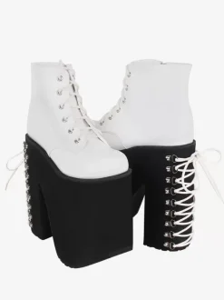 Gothic Lolita Footwear White Metallic Grommets Round Toe PU Leather Lolita Shoes