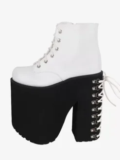 Gothic Lolita Footwear White Metallic Grommets Round Toe PU Leather Lolita Shoes