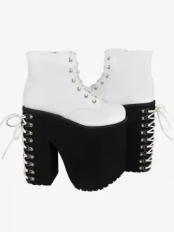 Gothic Lolita Footwear White Metallic Grommets Round Toe PU Leather Lolita Shoes