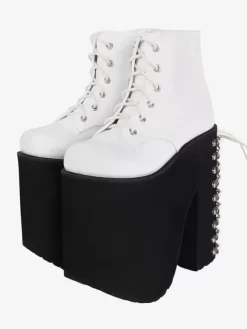 Gothic Lolita Footwear White Metallic Grommets Round Toe PU Leather Lolita Shoes