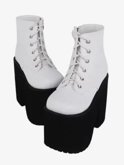 Gothic Lolita Footwear White Grommets Metallic PU Leather Wedge Heel Lolita Pumps