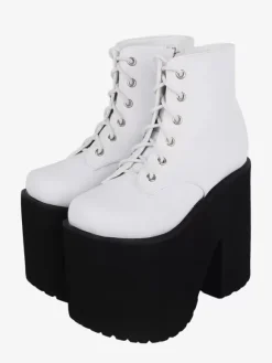 Gothic Lolita Footwear White Grommets Metallic PU Leather Wedge Heel Lolita Pumps