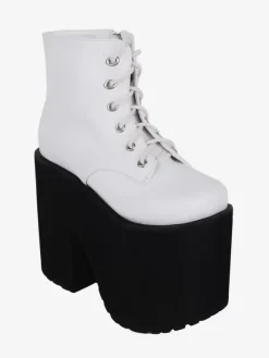 Gothic Lolita Footwear White Grommets Metallic PU Leather Wedge Heel Lolita Pumps