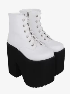 Gothic Lolita Footwear White Grommets Metallic PU Leather Wedge Heel Lolita Pumps