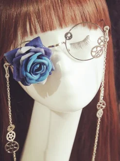 Gothic Lolita Glasses Steampunk Vintage Red Rose Flower Gear Chains Retro Lolita Costume Accessories