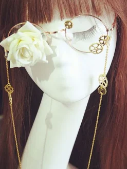Gothic Lolita Glasses Steampunk Vintage Red Rose Flower Gear Chains Retro Lolita Costume Accessories