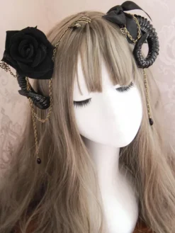 Gothic Lolita Hair Accessory Bow Rose Cavel Metallic Satin Lolita Hair Clip