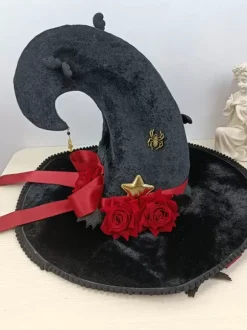 Gothic Lolita Hat Black Flowers Bows Ruffles Accessory Polyester Lolita Accessories