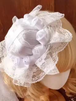 Gothic Lolita Hat Black Ruffles Flowers Accessory Polyester Lolita Accessories