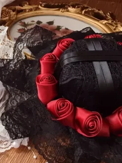 Gothic Lolita Hat Black Ruffles Flowers Accessory Polyester Lolita Accessories
