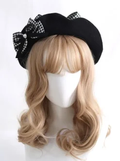 Gothic Lolita Hat Bows Accessory Plaid Polyester Black Lolita Accessories