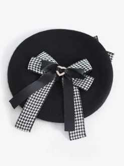 Gothic Lolita Hat Bows Accessory Plaid Polyester Black Lolita Accessories