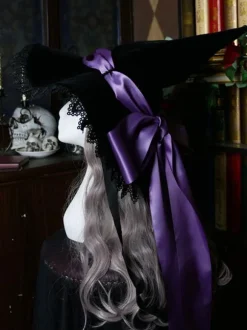 Gothic Lolita Hat Bows Lace Accessory Lace Bow Polyester Purple Lolita Witch Hat