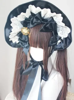 Gothic Lolita Hat Burgundy Bows Ruffles Accessory Polyester Lolita Accessories