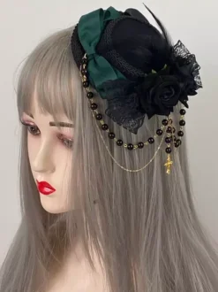 Gothic Lolita Hat Chains Pearls Accessory Polyester Burgundy Lolita Accessories