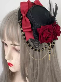 Gothic Lolita Hat Chains Pearls Accessory Polyester Burgundy Lolita Accessories