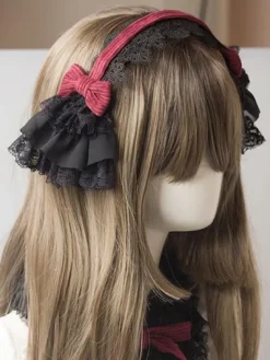 Gothic Lolita Headdress Lace Bow Two Tone Lolita Hair Accessory