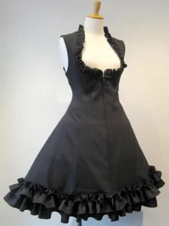 Gothic Lolita JSK Dress Lace Up Black Lolita Jumper Skirts