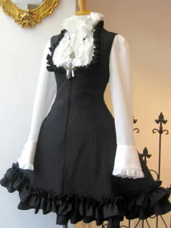 Gothic Lolita JSK Dress Lace Up Black Lolita Jumper Skirts