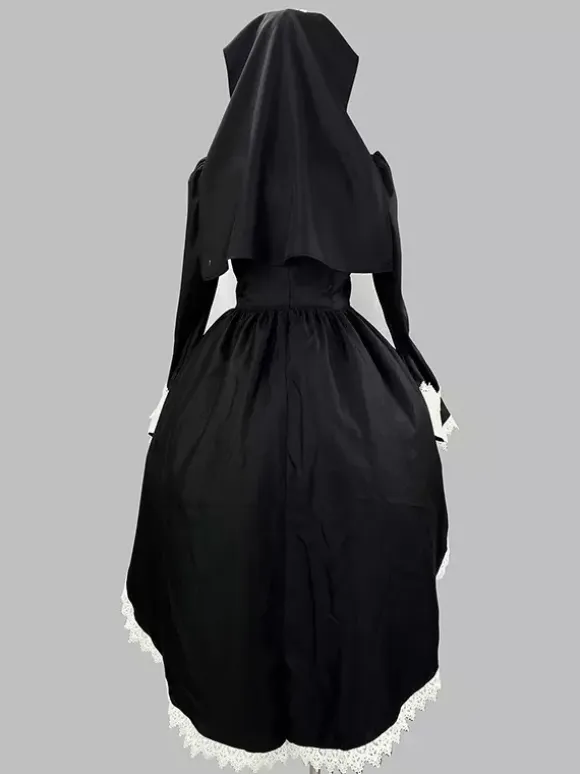 Gothic Lolita Nun Dress High-Low Hemline Design With Headdress Accessories