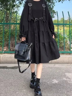 Gothic Lolita OP Dress Black Long Sleeves Ruffles Polyester Lolita One Piece Dress