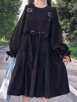 Gothic Lolita OP Dress Black Long Sleeves Ruffles Polyester Lolita One Piece Dress