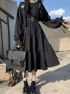 Gothic Lolita OP Dress Black Long Sleeves Ruffles Polyester Lolita One Piece Dress