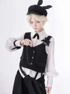 Gothic Lolita Ouji Fashion Black Asymmetrical Shoulder Strap Waistcoat
