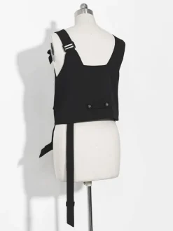 Gothic Lolita Ouji Fashion Black Asymmetrical Shoulder Strap Waistcoat