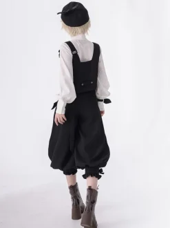 Gothic Lolita Ouji Fashion Black Asymmetrical Shoulder Strap Waistcoat