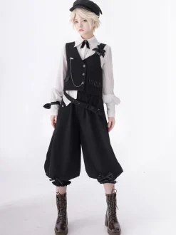 Gothic Lolita Ouji Fashion Black Asymmetrical Shoulder Strap Waistcoat